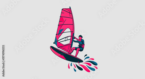 Dynamic Windsurfing Action Captured In Vibrant Graphic Style
