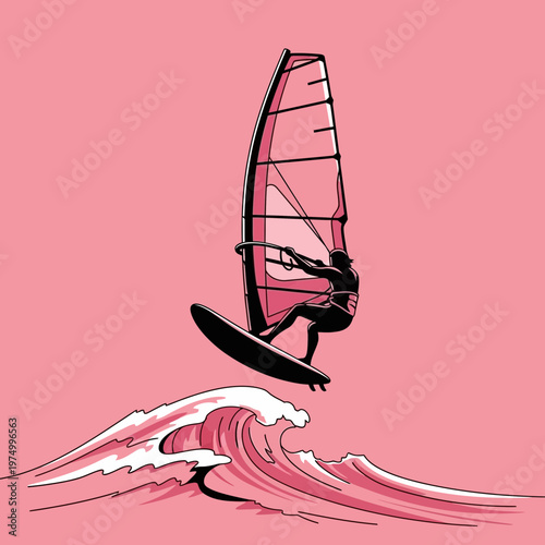 Dynamic Windsurfing Action Captured On A Pink Background