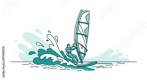 Dynamic Windsurfing Action Dynamic Water Sports Illustration For Active Lifestyles