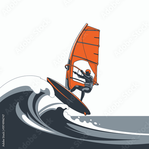 Dynamic Windsurfer Riding a Cresting Wave Thrilling Water Sport Adventure