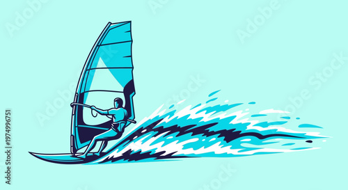 Dynamic Windsurfing Action Graphic Illustration Motion Thrill Adventure Sport