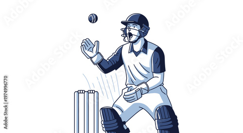 Dynamic Wicket Keeper Anticipates Catch in Modern Cricket Illustration
