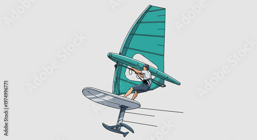 Dynamic Wind Foiling Adventure Rider Harnessing Ocean Breezes