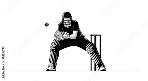 Dynamic Wicketkeeper Ready To Catch Cricket Ball In Action