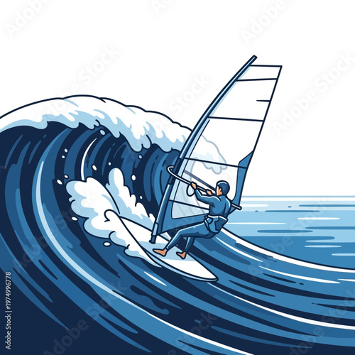 Dynamic Windsurfer Riding a Majestic Ocean Wave