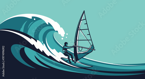 Dynamic Wind Surfer Riding A Majestic Ocean Wave