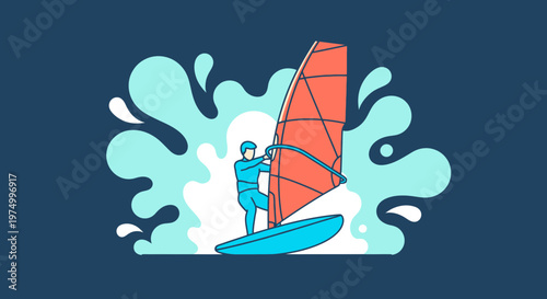 Dynamic Windsurfing Action Illustration With Water Splash Background