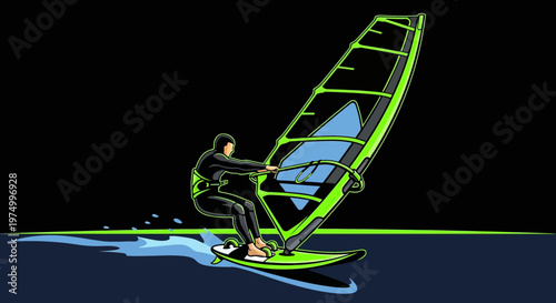 Dynamic Windsurfing Action In Bold Neon Colors