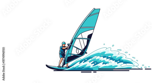 Dynamic Windsurfer Riding Ocean Waves Graphic Art