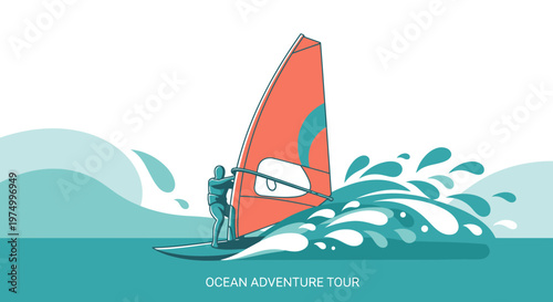 Dynamic Windsurfing Action Minimalist Wave Rider Graphic