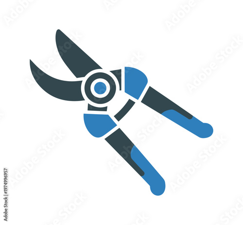 Vector of blue and gray pruning shears with handles and sharp blades