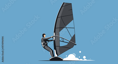 Dynamic Windsurfing Action On A Clear Blue Day