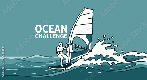 Dynamic Windsurfing Action Minimalist Style Ocean Challenge Graphic