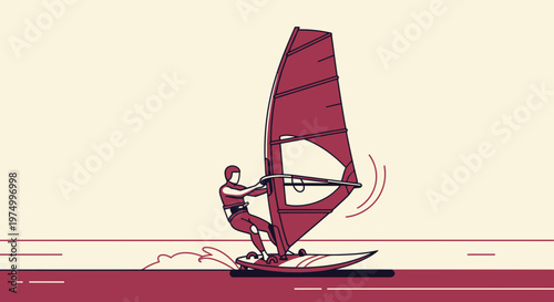 Dynamic Windsurfing Action Minimalist Vector Illustration Scene