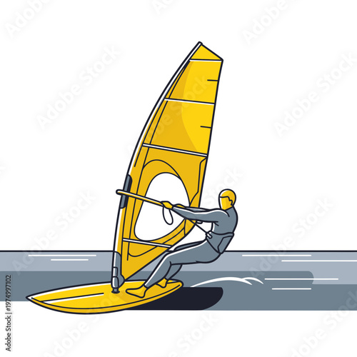 Dynamic Windsurfer Riding Waves Illustration Sporty Lifestyle