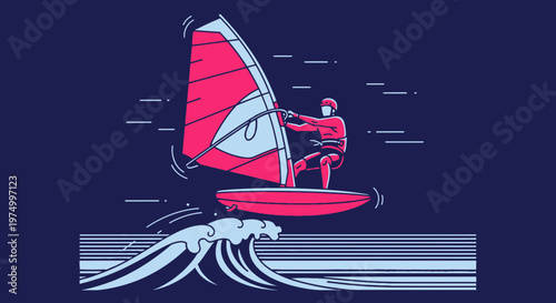 Dynamic Windsurfing Action On Crashing Waves