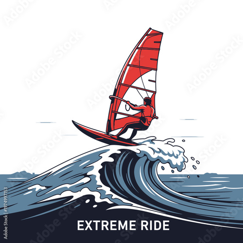 Dynamic Windsurfing Action Scene on a Crashing Wave