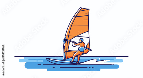 Dynamic Windsurfer Riding Waves on a Sunny Day