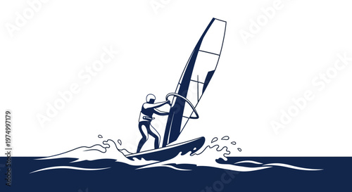 Dynamic Windsurfer Riding Waves On A Windy Day