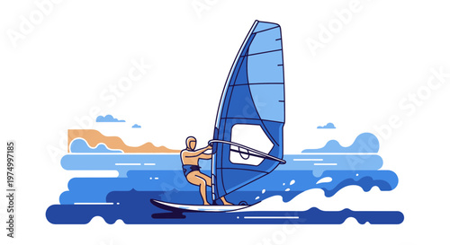 Dynamic Windsurfer Riding Waves Under a Clear Sky