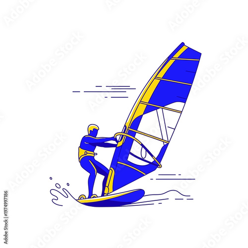 Dynamic Windsurfing Action Scene On Bright Sunny Day