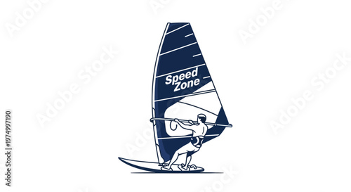 Dynamic Windsurfer Riding Waves Speed Zone Illustration