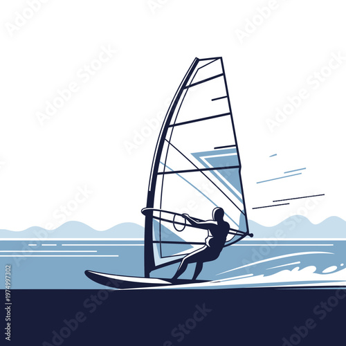 Dynamic Windsurfer Riding Waves With Majestic Sail Silhouette Capturing Ocean Thrills
