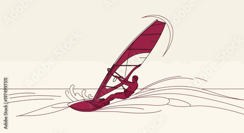 Dynamic Windsurfing Action Silhouette On Minimalist Water Background