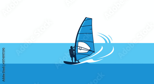 Dynamic Windsurfing Silhouette Gleaming On Blue Waters