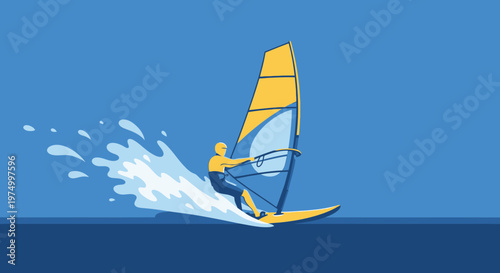 Dynamic Windsurfing Action Splashing Waves On A Vibrant Blue Ocean