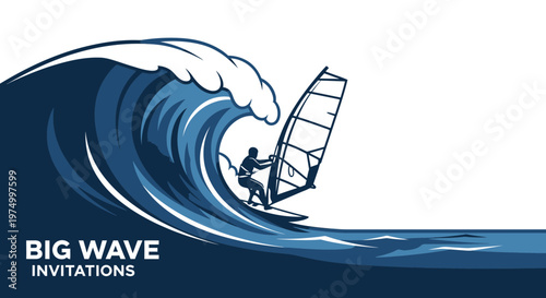 Dynamic Windsurfing Silhouette Rider Conquering Giant Ocean Wave