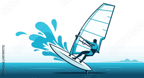 Dynamic Windsurfing Action Vector Art Illustration