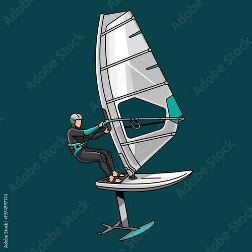 Dynamic Windsurfing Action Vector Art Illustration Clean Design