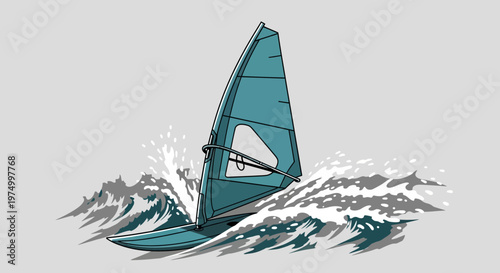Dynamic Windsurfing Action Vector Illustration