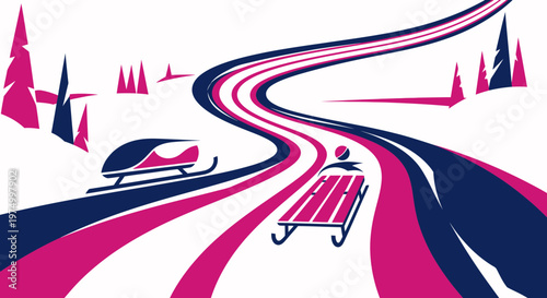 Dynamic Winter Sport Sledding Race Abstract Art