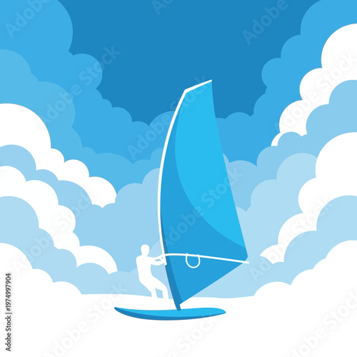 Dynamic Windsurfing Adventure Amidst Wispy Clouds