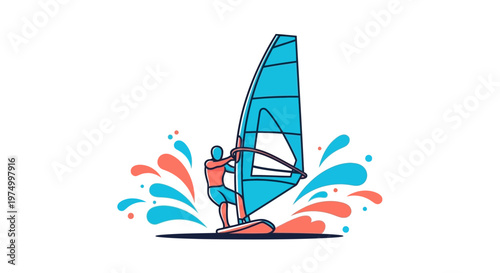 Dynamic Windsurfing Adventure Graphic With Splash Elements