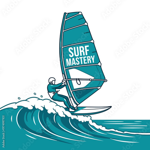 Dynamic Windsurfing Adventure On A Crashing Wave Epic Ocean Sport Skill Illustration