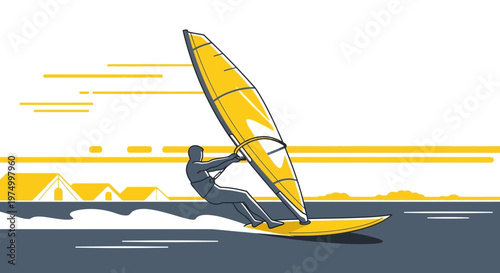 Dynamic Windsurfing Adventure On A Sunny Day With Campsite In The Background