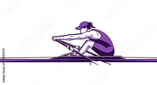 Dynamic Woman Rowing In A Sleek Boat Illustration