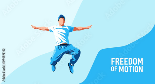 Dynamic Young Man Mid Jump Expressing Freedom And Joyful Movement