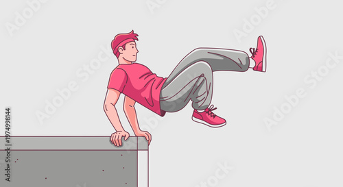 Dynamic Young Man Executes Agile Parkour Move Over Ledge