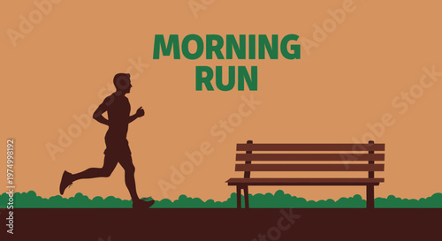 Early Morning Fitness Silhouette Runner Jogging Through Park