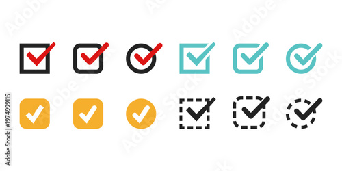 Flat design check mark icon set for web and print