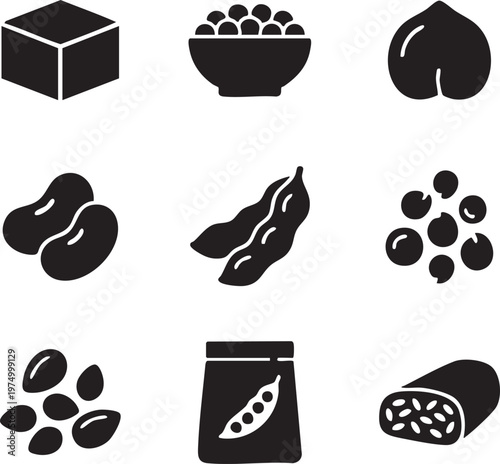 Essential Collection of Plant-Based Food Icons Representing Healthy Nutrition and Sustainable Lifestyle Choices