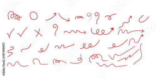 Abstract red handwritten arrow scribbles texture background modern art chaotic design illustration
