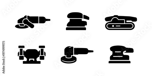 Power sanders and grinder icons solid black icon set vector illustration