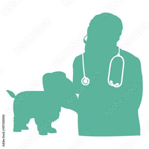 Silhouette of a veterinarian with a stethoscope and a dog
