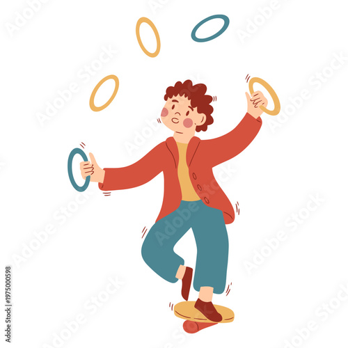 Boy juggling with rings