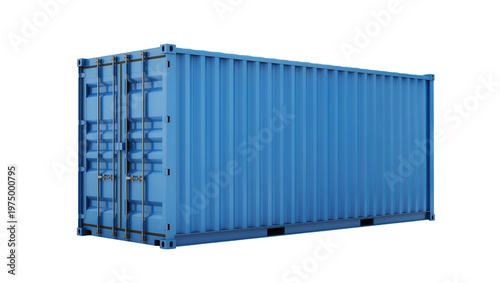 Fotografija Isolated blue cargo shipping container ready for global transport and logistics